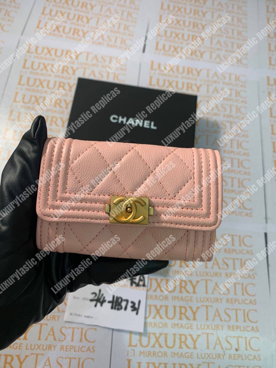 Ch*el boy small flap wallet pink
