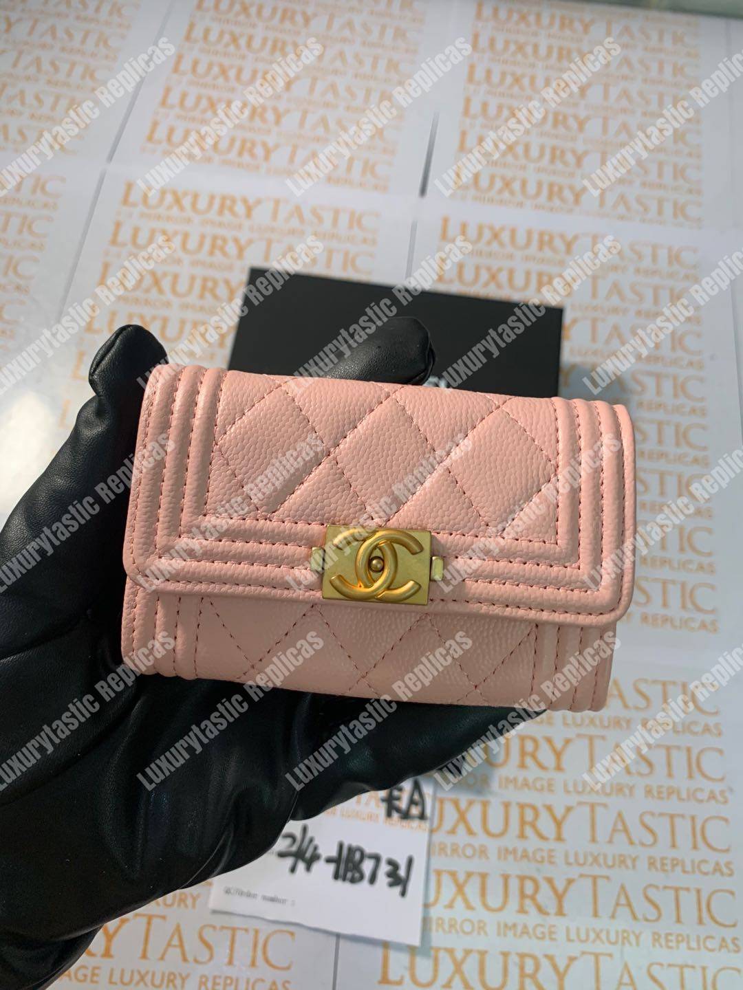 Ch*el boy small flap wallet pink