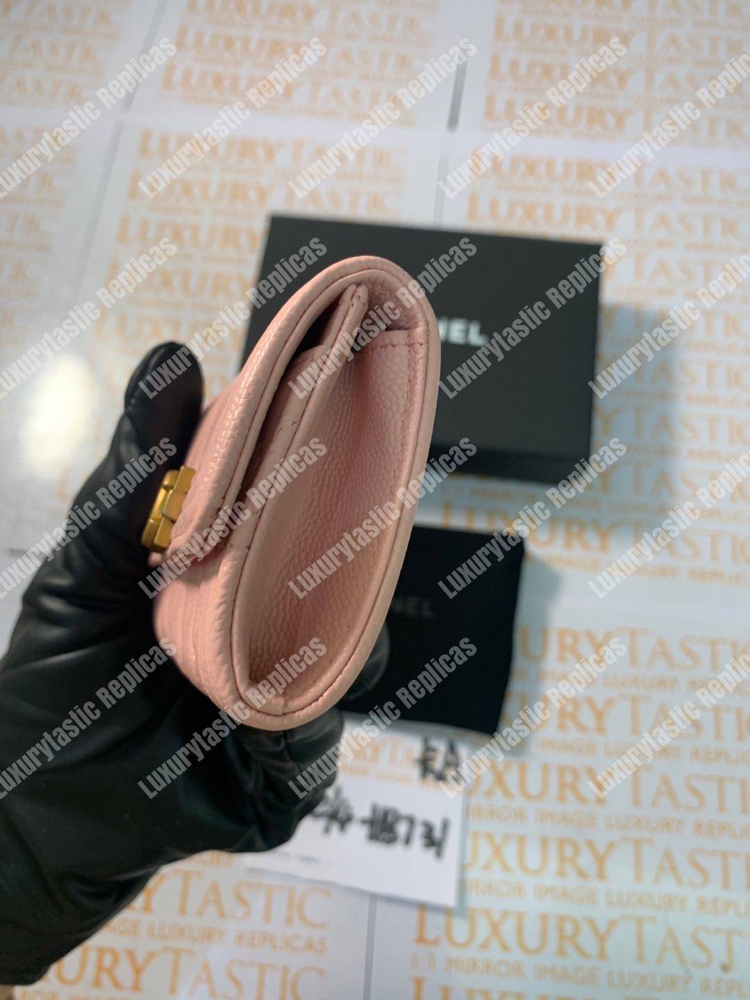 Ch*el boy small flap wallet pink