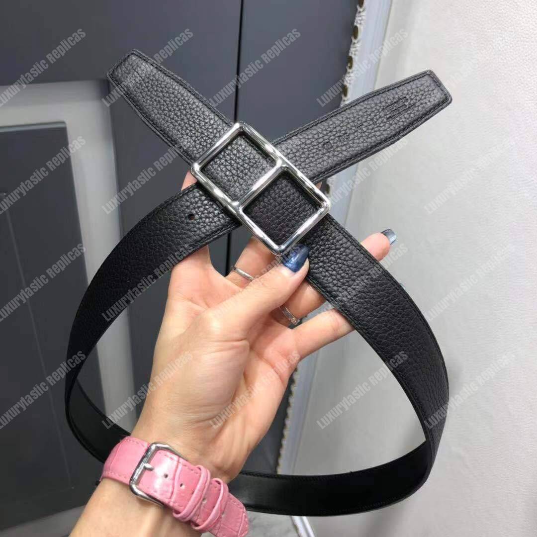 H**mes officier belt buckle reversible leather strap black