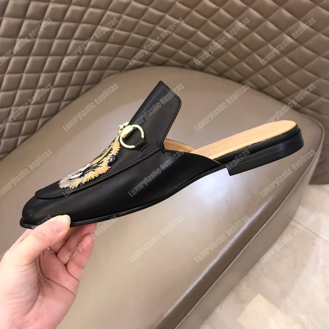 G*u*i princetown leather tiger slipper black