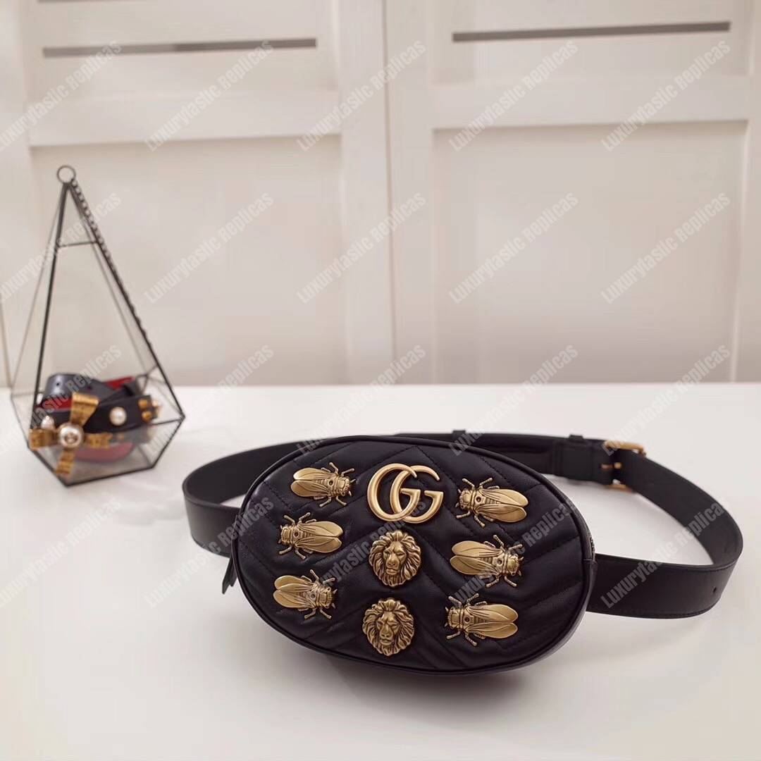 G*u*i gg marmont animal stud matelassé belt bag black