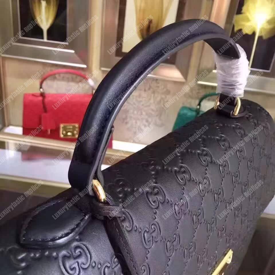 G*u*i padlock medium signature top handle bag black