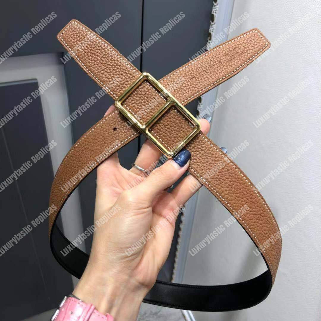 H**mes officier belt buckle reversible leather strap black/brown