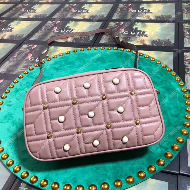 G*u*i gg marmont small matelassé shoulder bag with pearls magnolia