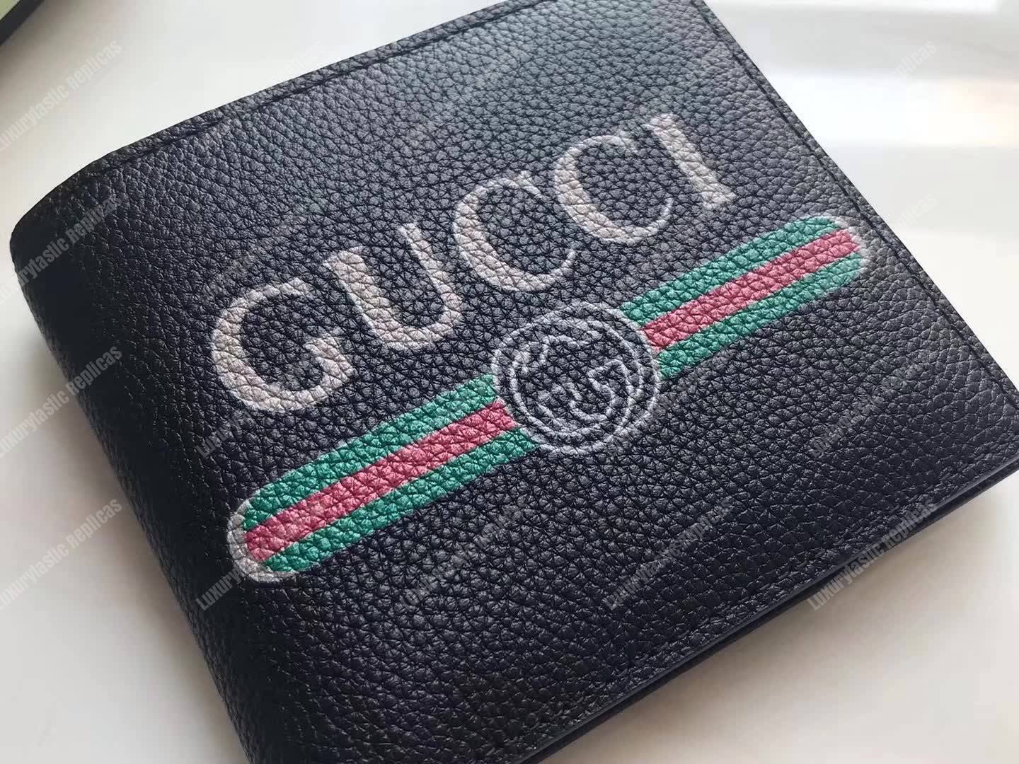 G*u*i print leather bi-fold wallet black