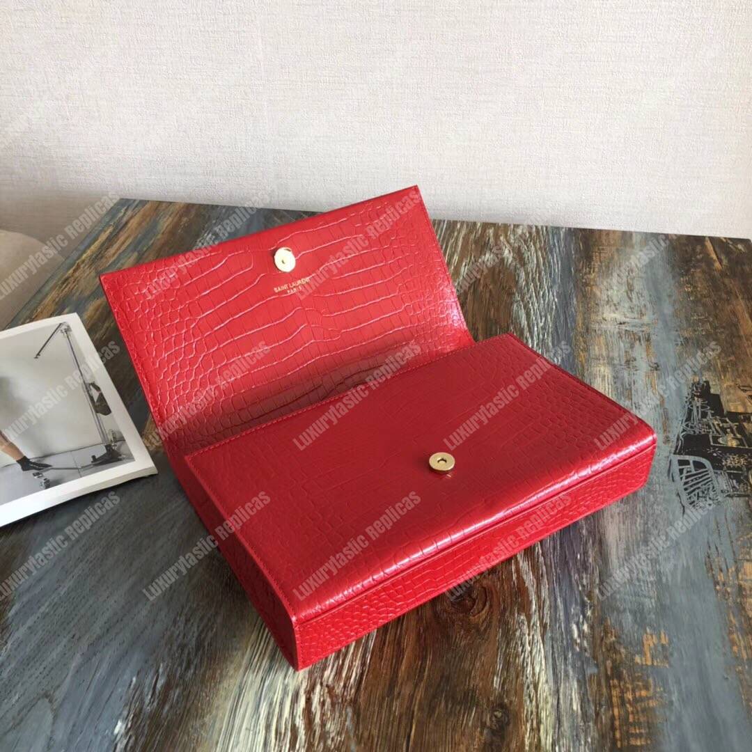 Saint Laurent Medium Kate Tassel Chain Bag Red Crocodile
