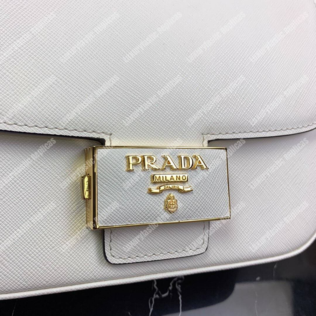 Pra*a emblème saffiano leather bag white