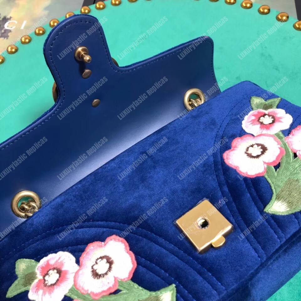 G*u*i gg marmont velvet small shoulder bag cobalt blue