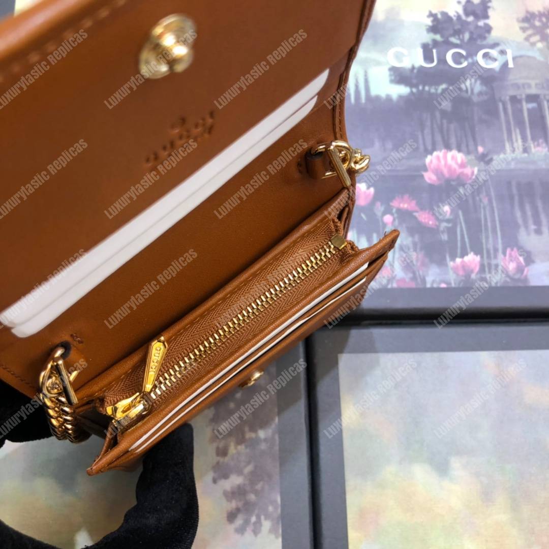 G*u*i rajah chain card case wallet beige