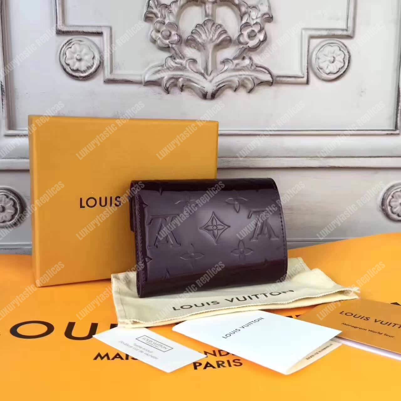 LV Victorie Wallet Monogram Vernis Leather Amarante