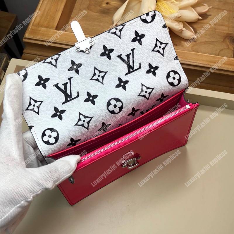 LV Cherrywood Chain Wallet Patent Leather Monogram Berlingot Pink