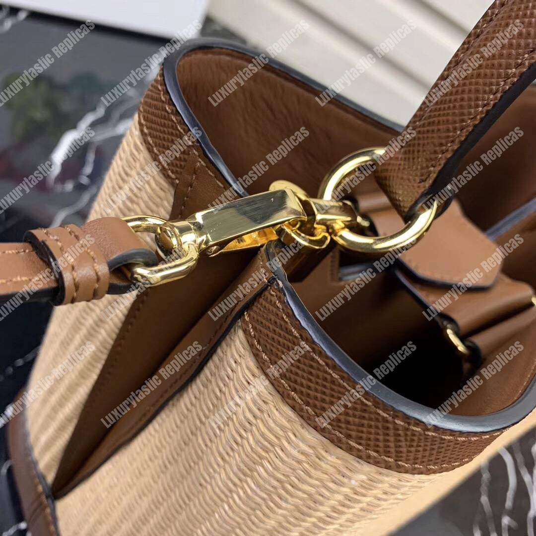 Pra*a panier medium straw bag dark brown