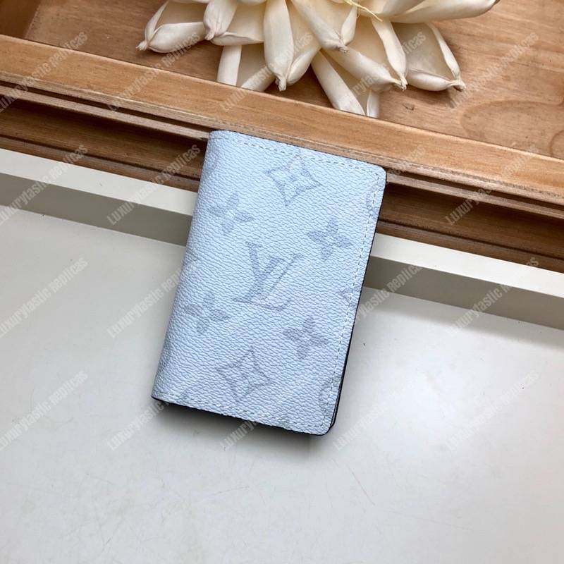 LV Pocket Organiser K45 Taiga Monogram White
