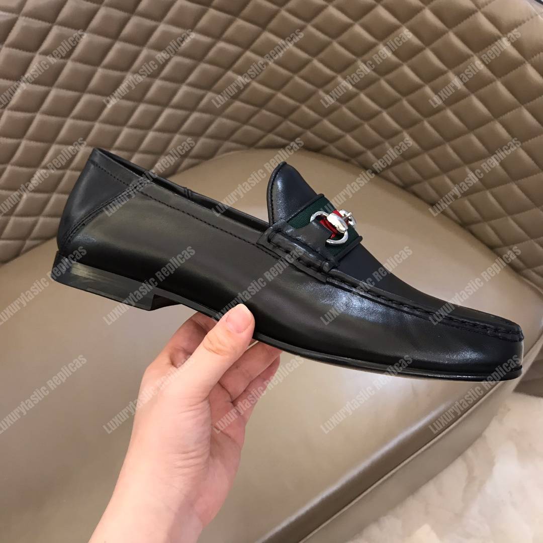 G*u*i leather horsebit loafer black