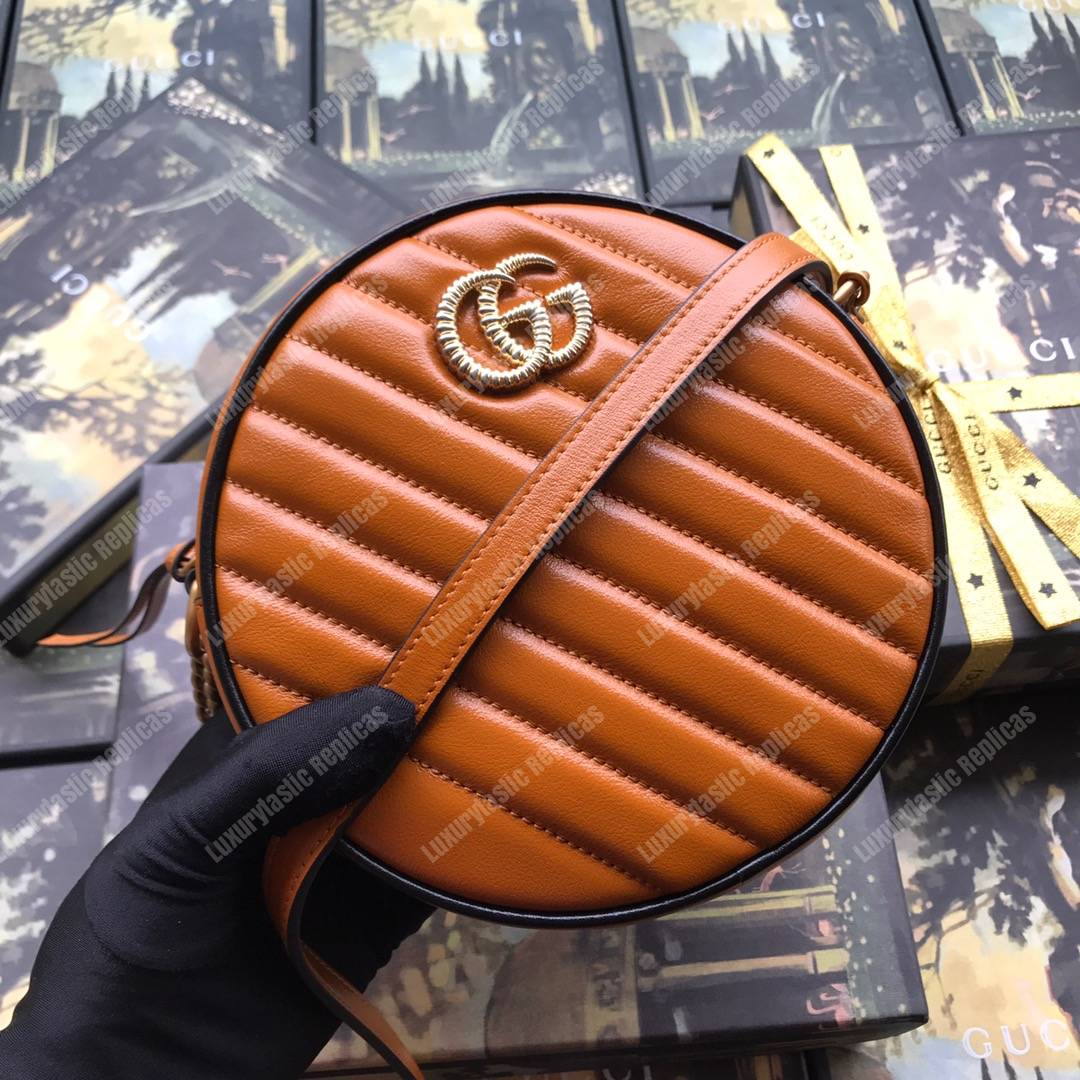 G*u*i gg marmont mini round shoulder bag cognac