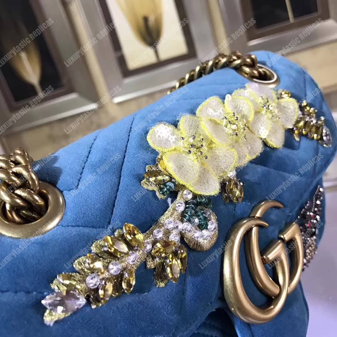 G*u*i gg marmont embroidered velvet mini bag bee