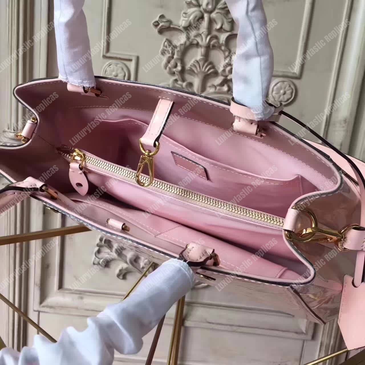 LV Montaigne MM Tote Bag Monogram Vernis Rose Ballerine