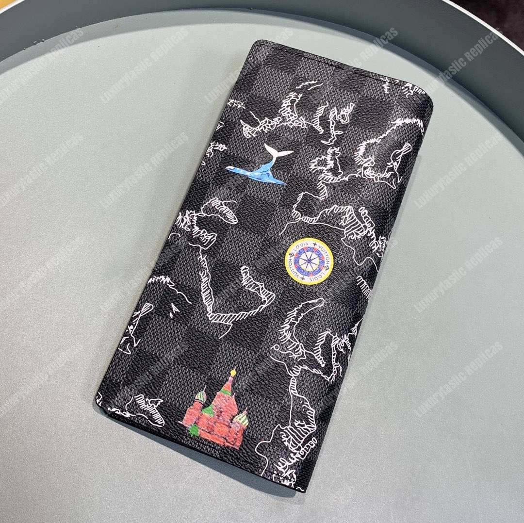 LV Brazza Wallet Damier Graphie Canvas Map Of Asia