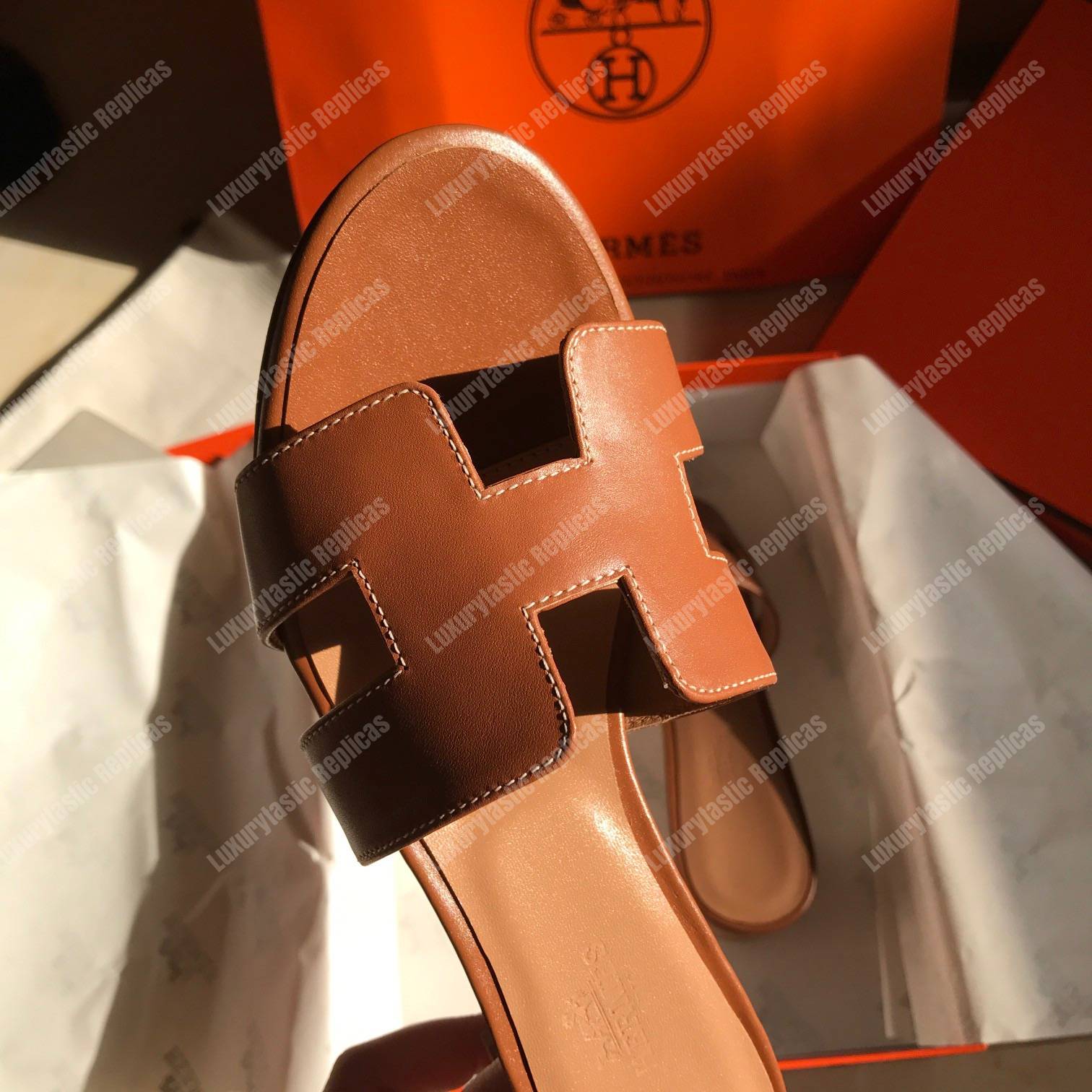 H**mes oran sandal calfskin leather brown