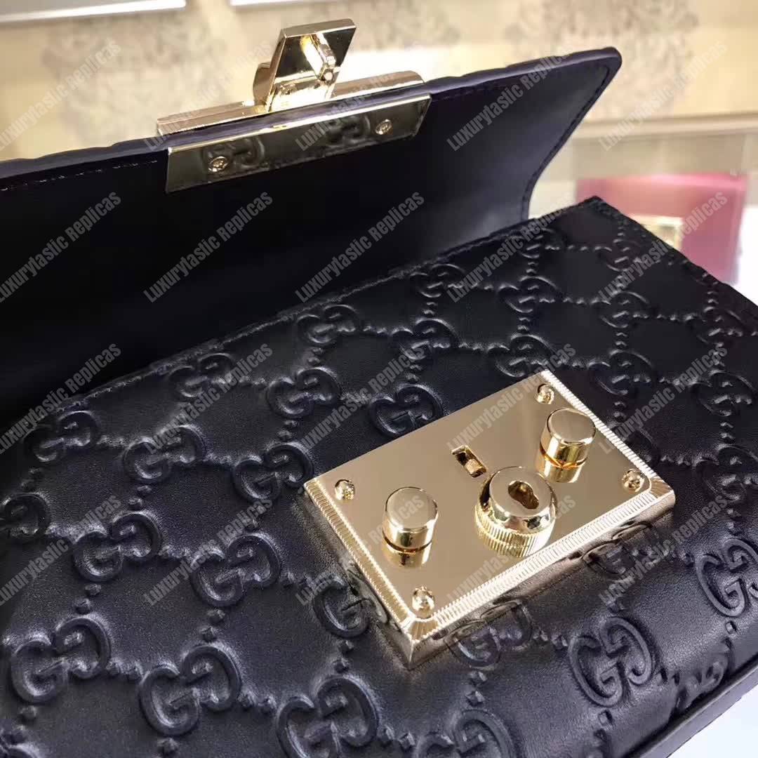 G*u*i padlock small signature shoulder bag black