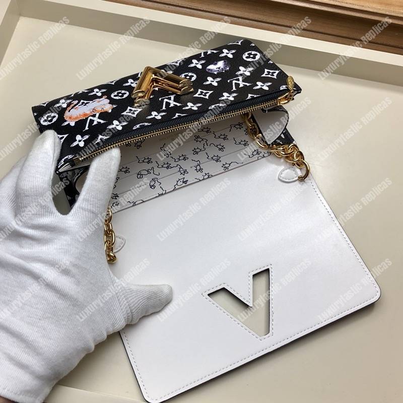 LV Twist Chain Wallet Catogram Dogs and Cats Black White