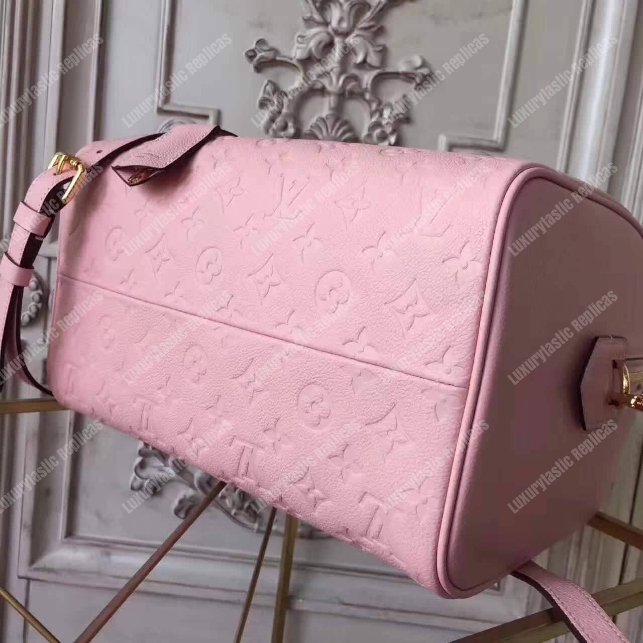 LV Speedy Bandouliere 30 Monogram Empreinte Leather Rose Poudre