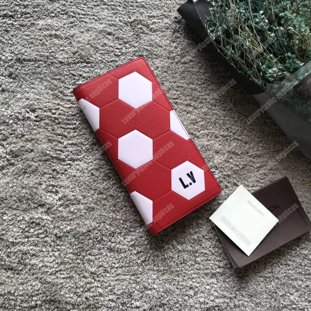 LV Brazza Wallet Epi Leather Hexagon Red