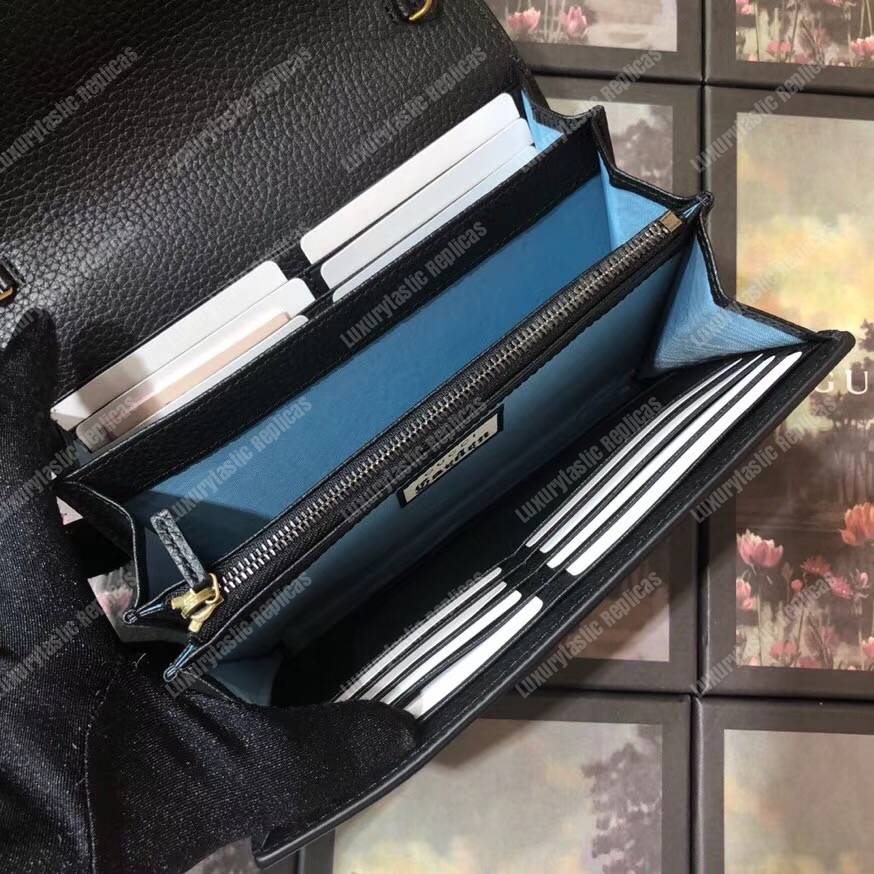G*u*i calfskin garden dionysus chain wallet black with bat