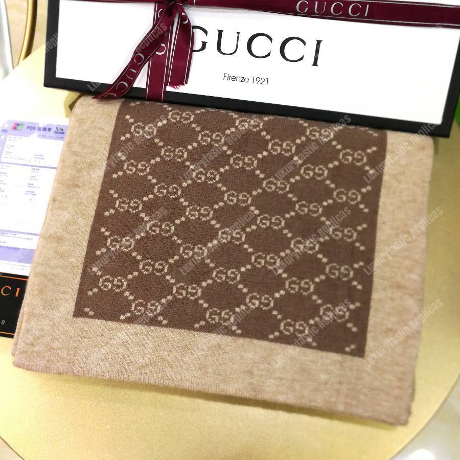 G*u*i monogram gg wool scarf beige brown