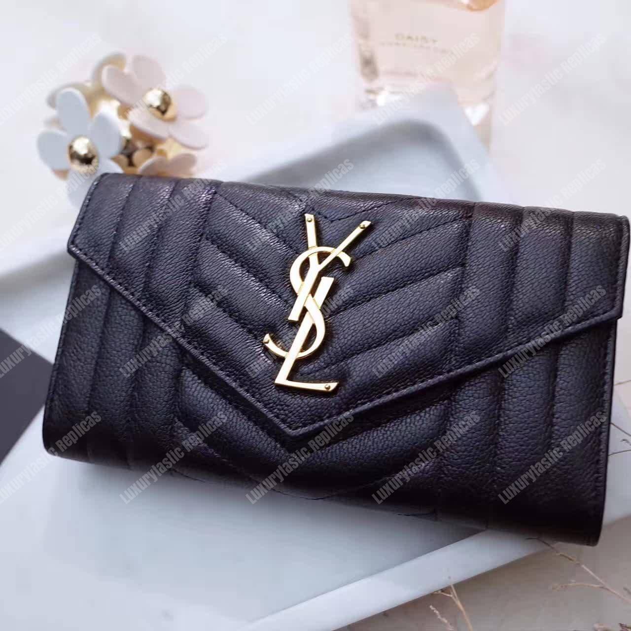 Saint Laurent Monogram Large Flap In Grain De Poudre Embossed Black