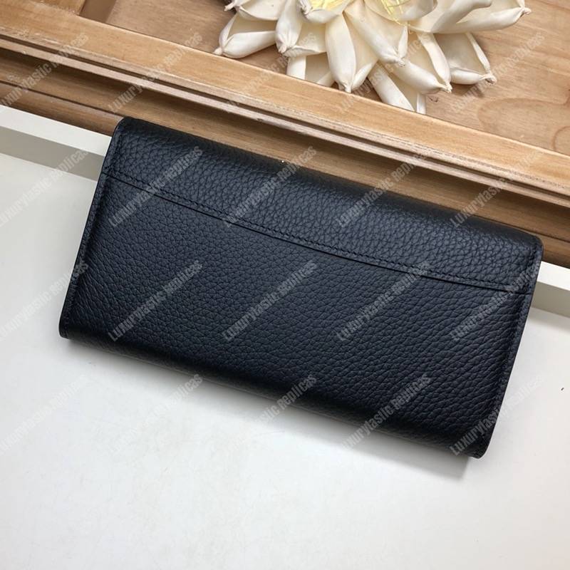 LV Capucines Wallet Taurillon Noir Leather Monogram Pink Flowers