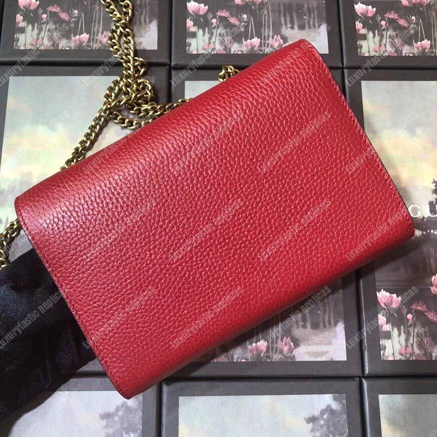 G*u*i calfskin garden dionysus chain wallet red with bat