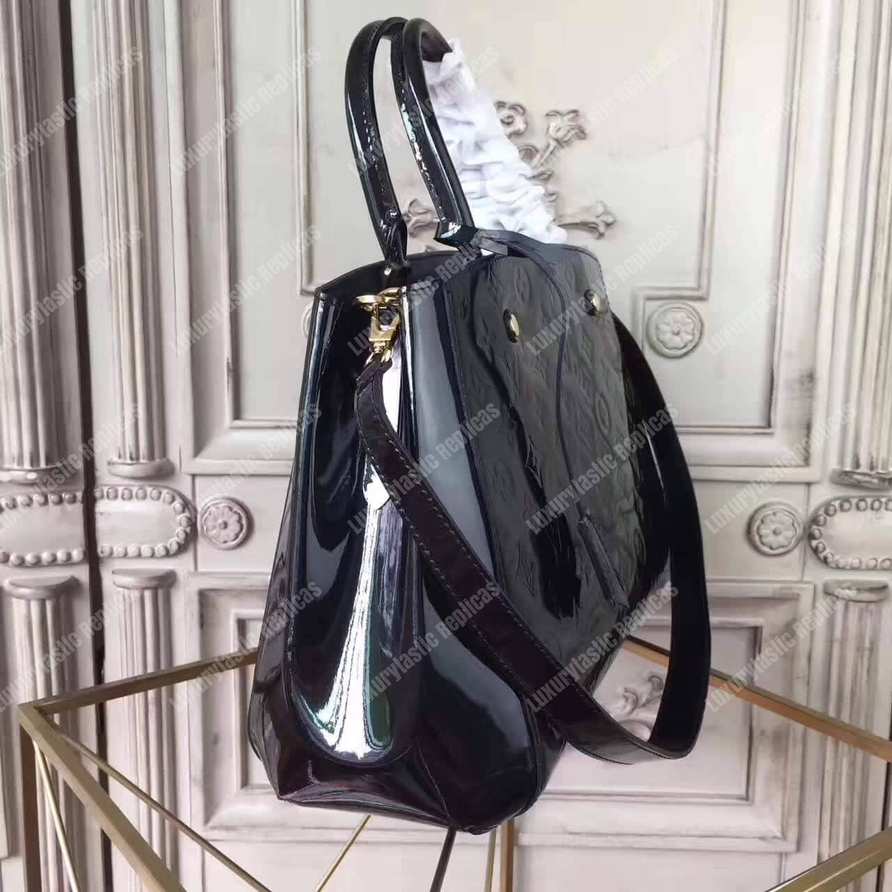 LV Montaigne MM Tote Bag Monogram Vernis Black