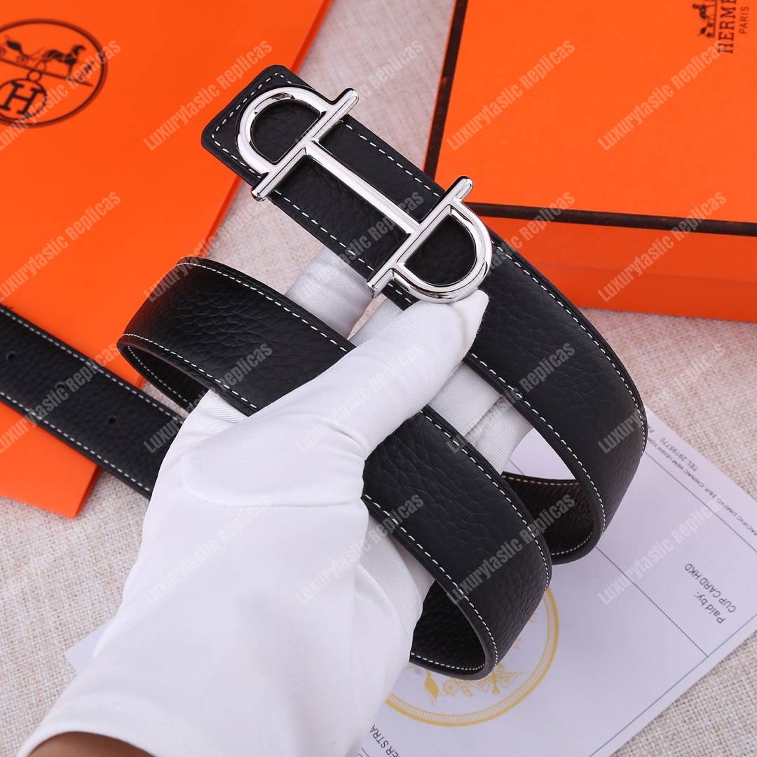 H**mes gamma belt buckle sellier reversible leather strap black