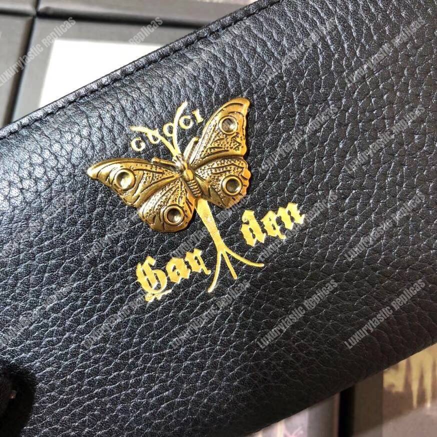 G*u*i garden leather zip around wallet black with butterfly