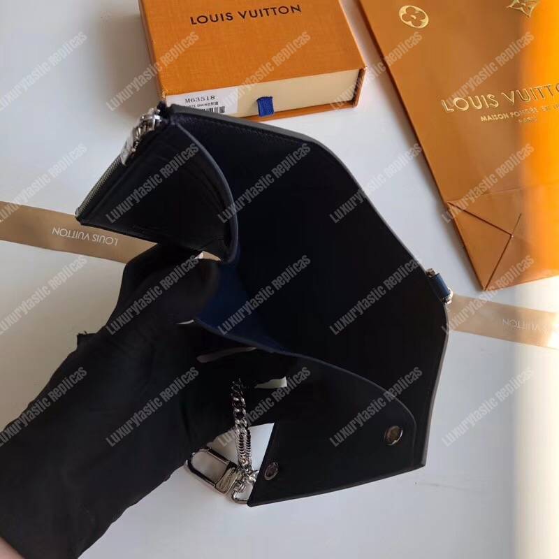 LV Rivets Chain Wallet Epi Leather Navy