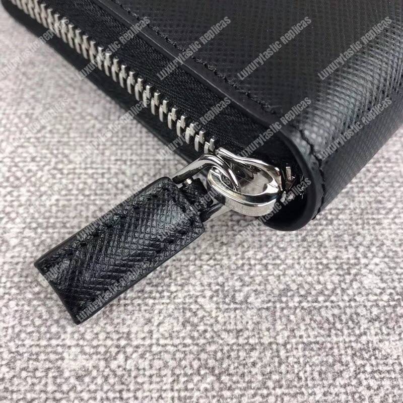 Pra*a saffiano and crocodile leather wallet all black with crocodile insert