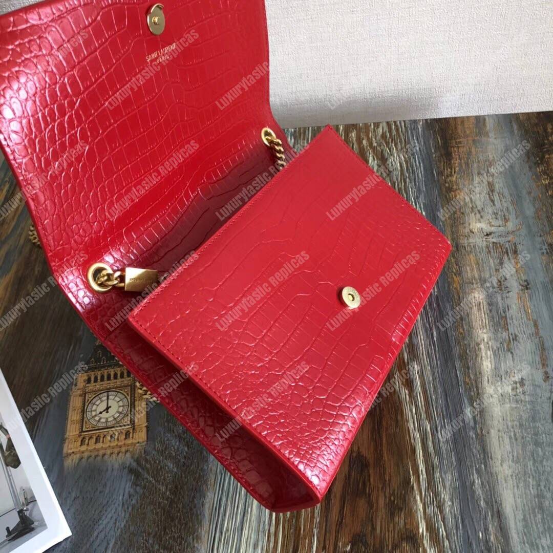 Saint Laurent Medium Kate Tassel Chain Bag Red Crocodile