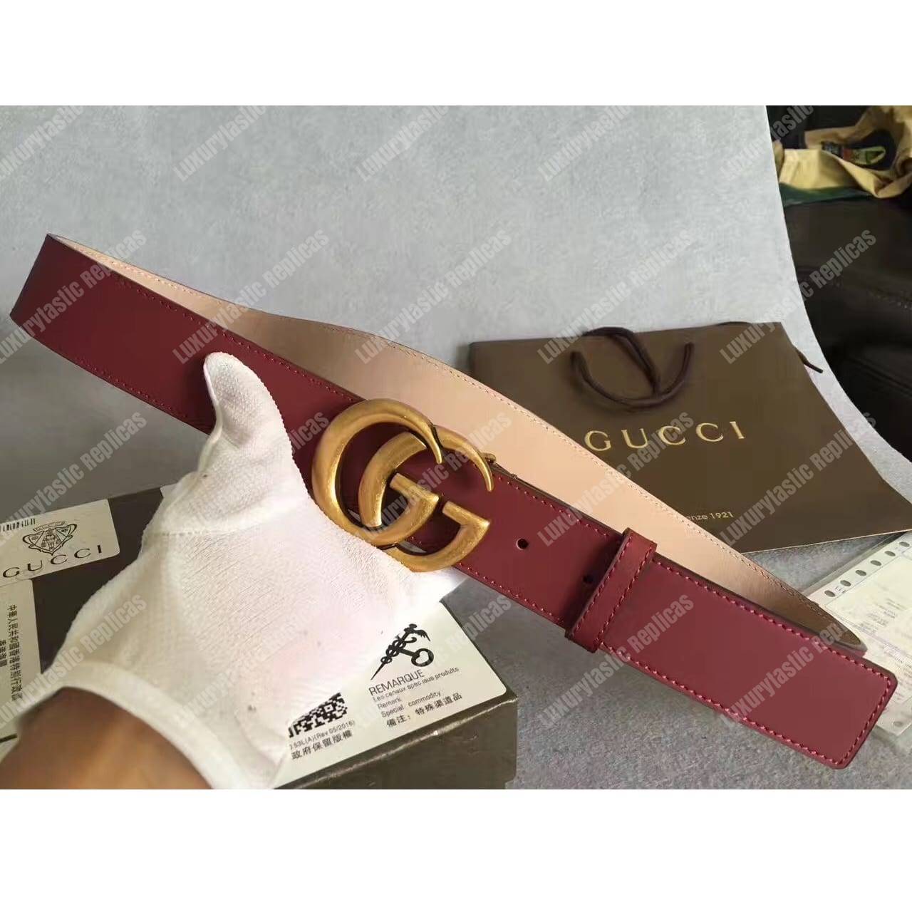 G*u*i leather belt with double g buckle