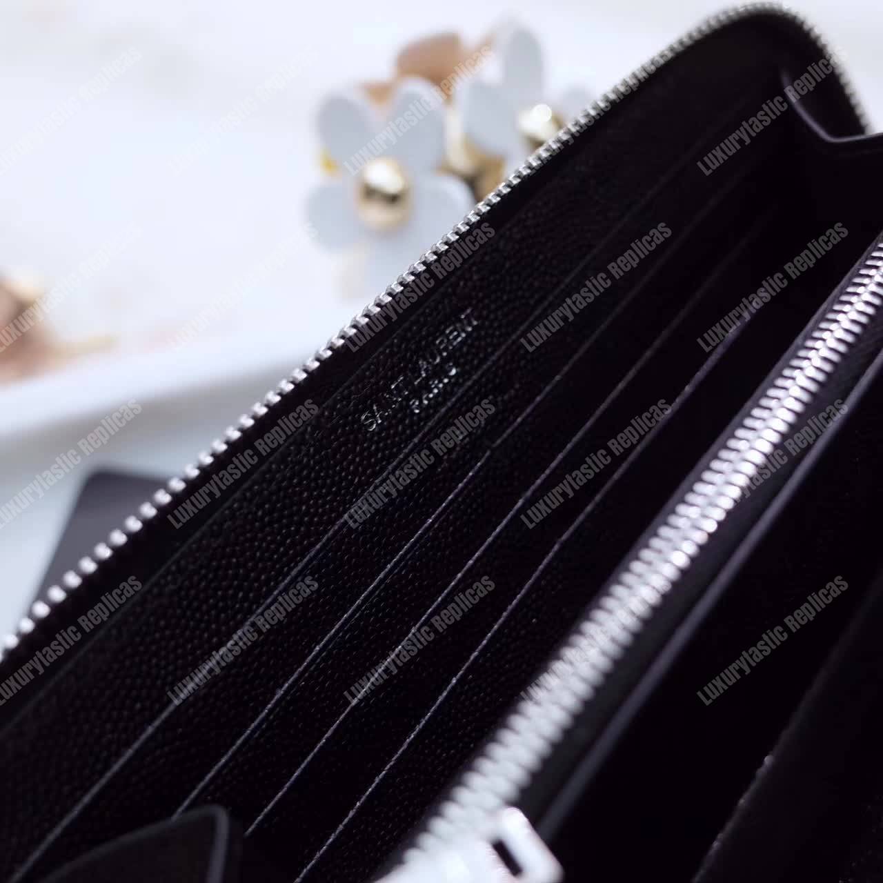 Saint Laurent Monogram Zip Around Wallet Black Grain De Poudre