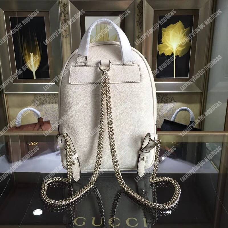 G*u*i soho leather chain backpack white