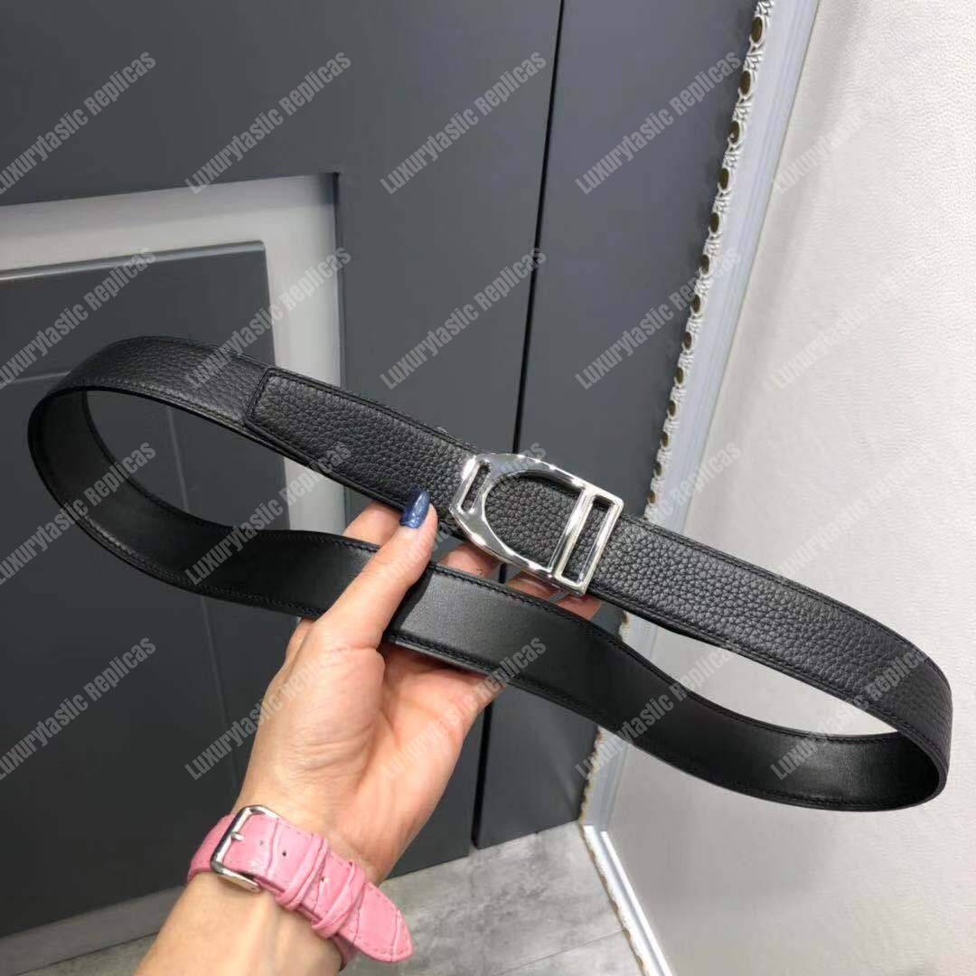 H**mes etrier buckle & reversible leather strap 32 mm noir