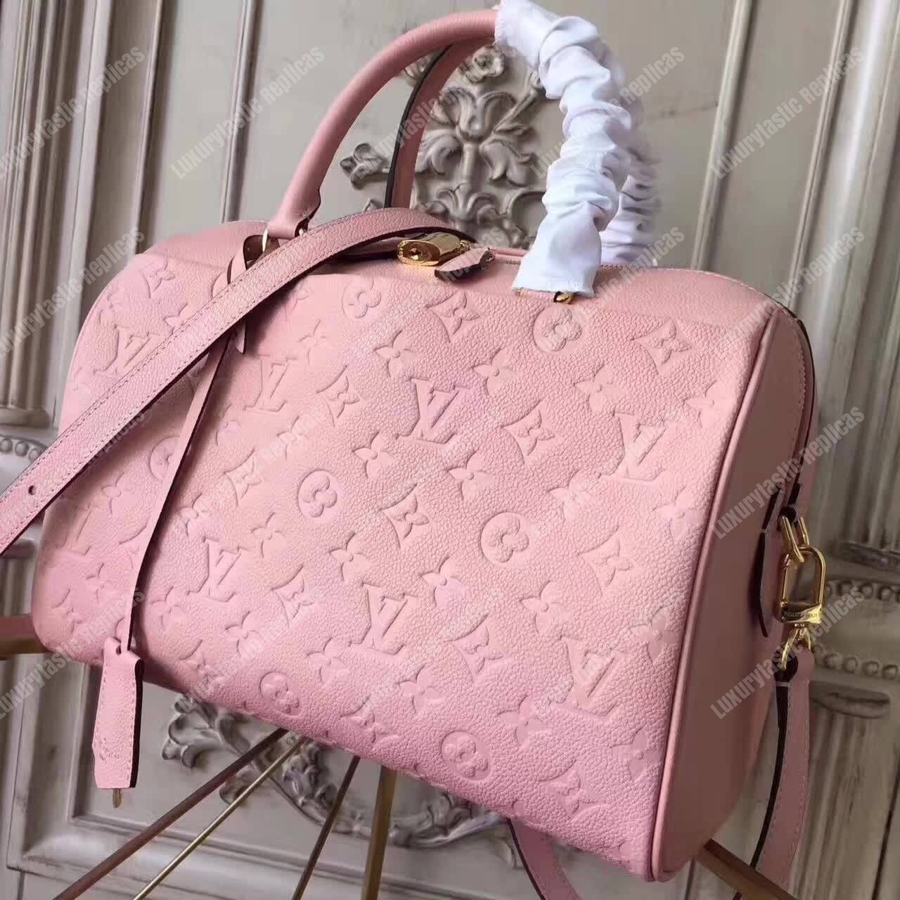 LV Speedy Bandouliere 30 Monogram Empreinte Leather Rose Poudre