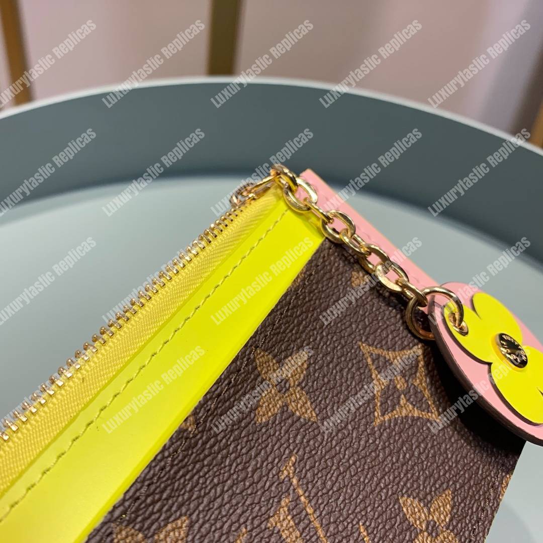 LV Zipped Card Holder Monogram canvas with colorful grained-leather trim Yellow