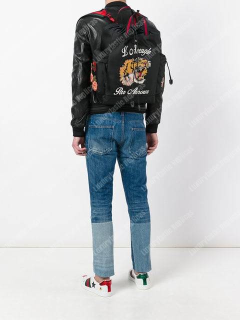 G*u*i embroidered drawstring backpack tiger black