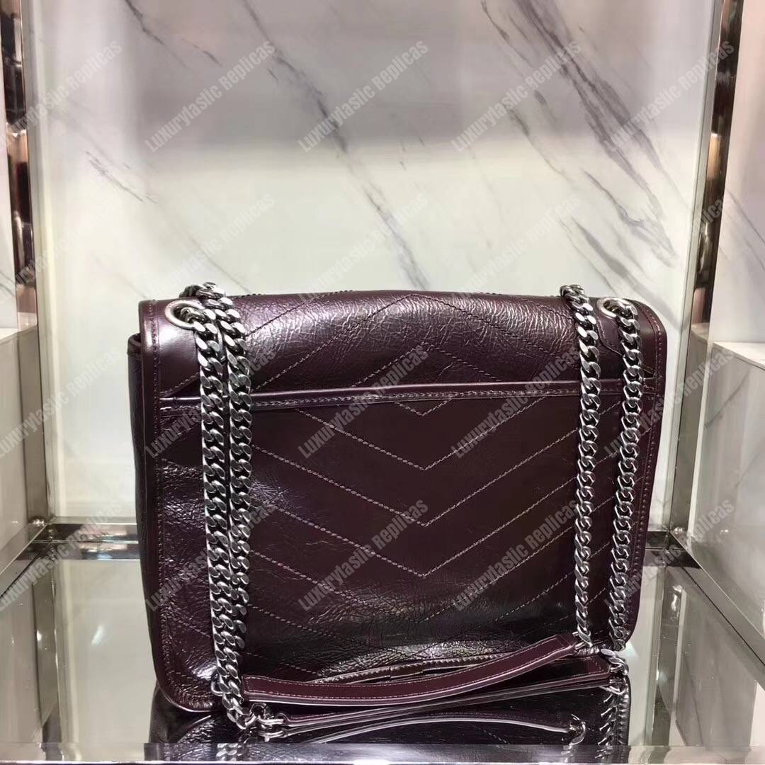 Saint Laurent Niki Medium Bag In Crinkled Vintage Leather Prunia
