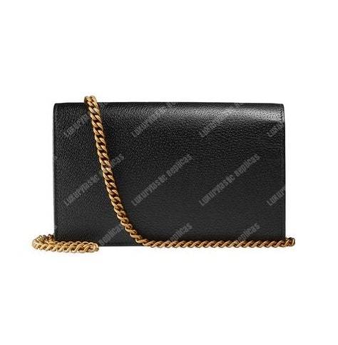 G*u*i leather mini chain bag with double g crystals black
