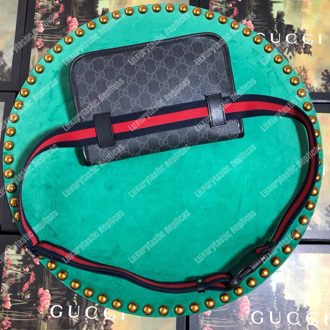 G*u*i gg sup*e black flap belt bag