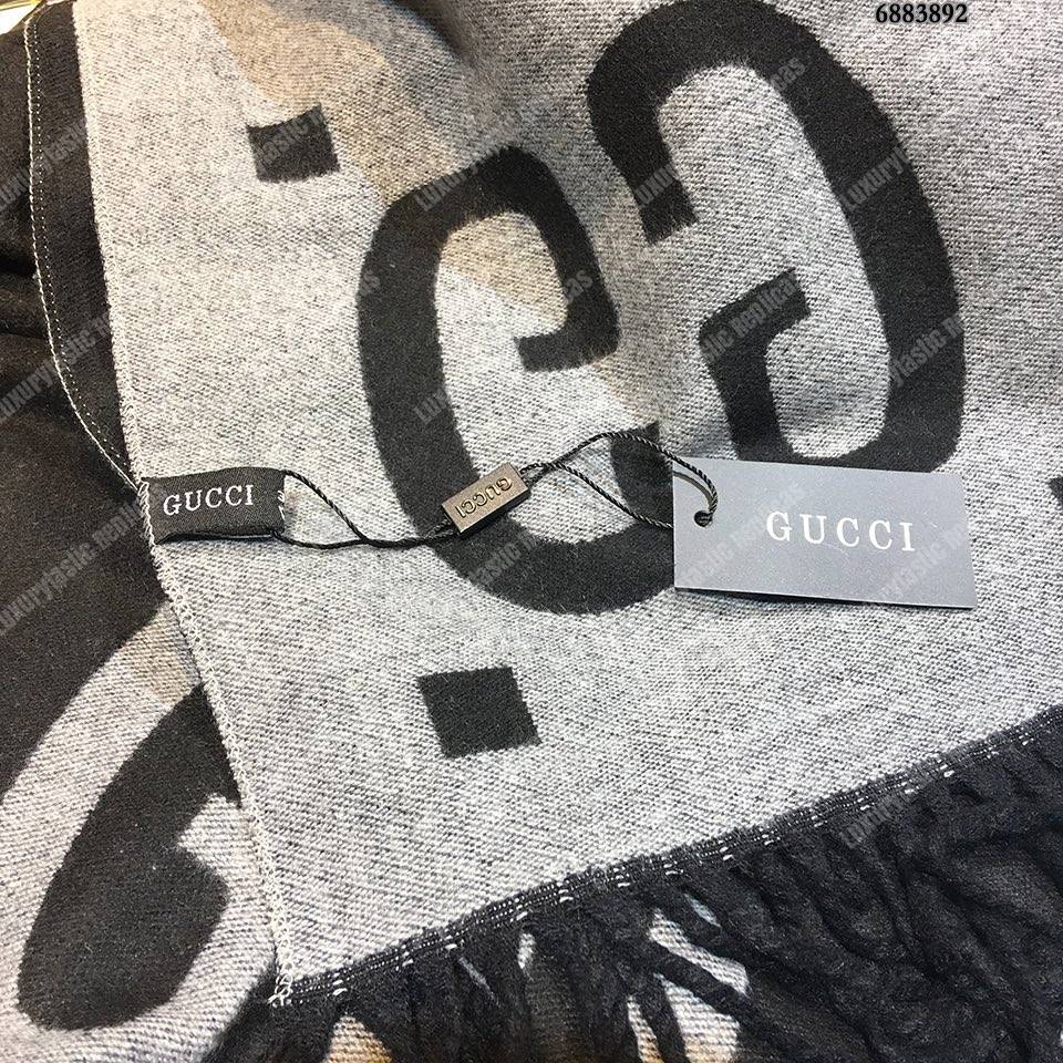 G*u*i gg jacquard wool silk scarf light grey & black